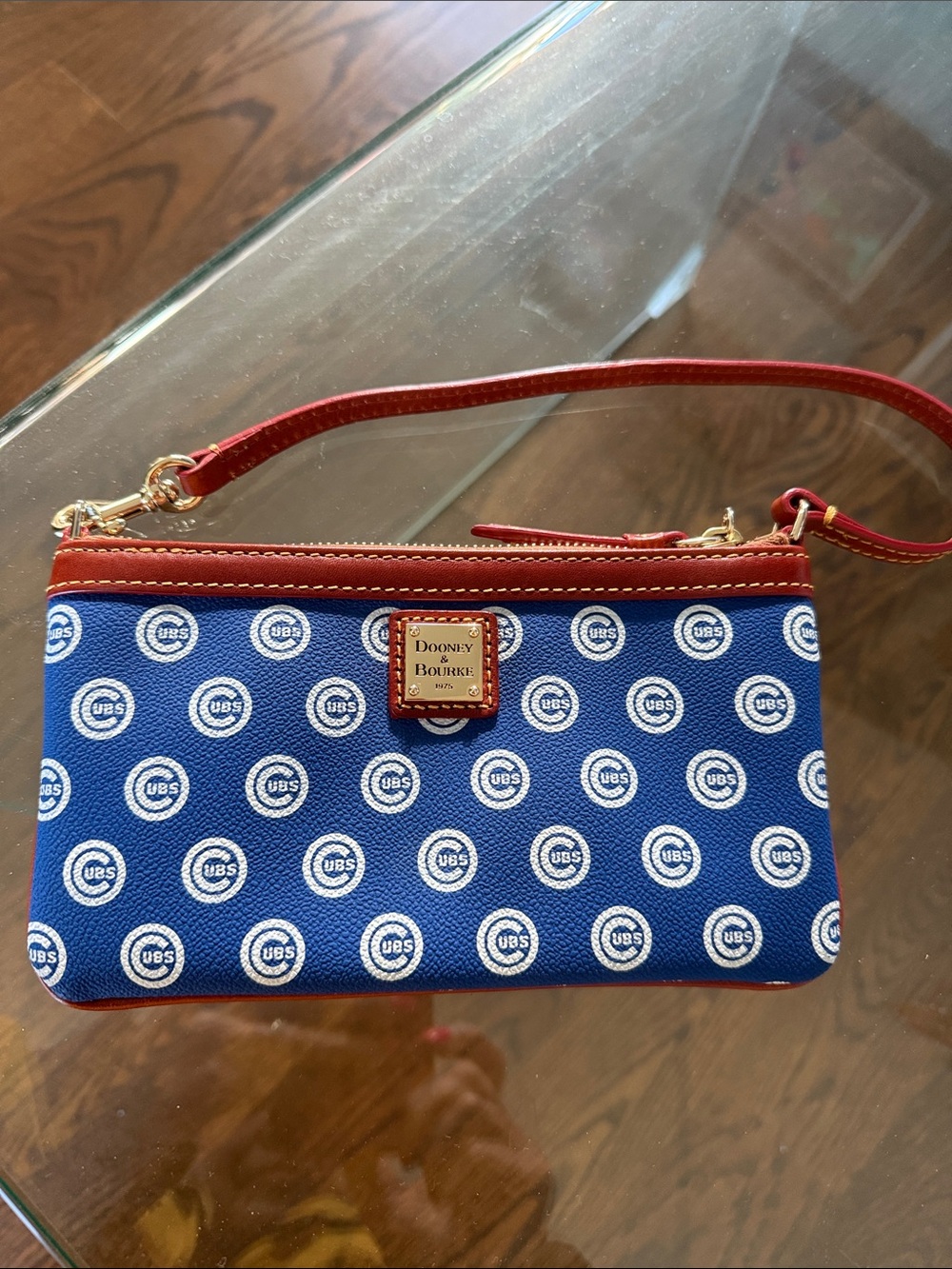 Dooney & Bourke Blue and Brownish Cubs Logo Wristlet NWOT